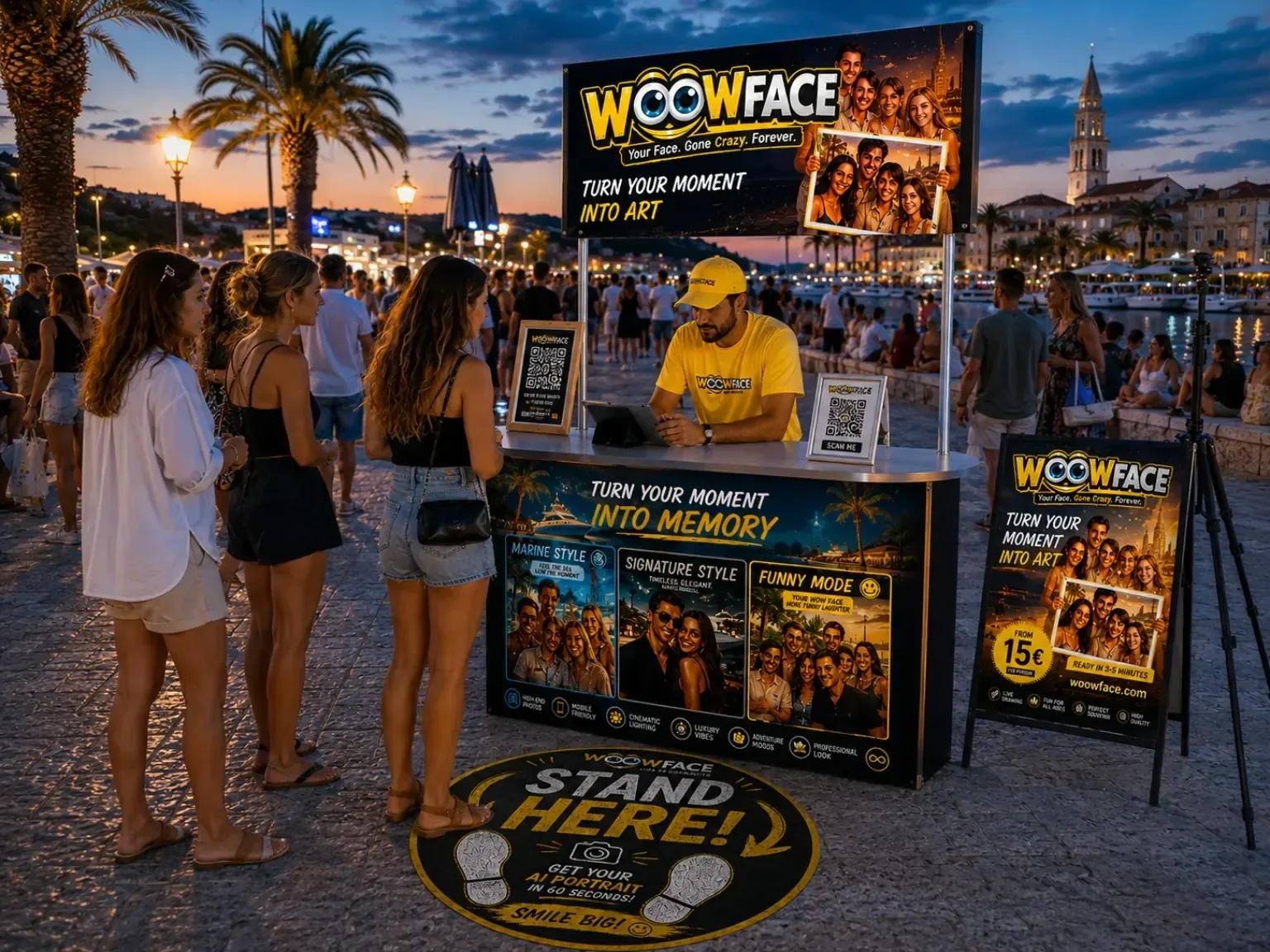 WooWFace live portrait stand at a Croatian tourist location
